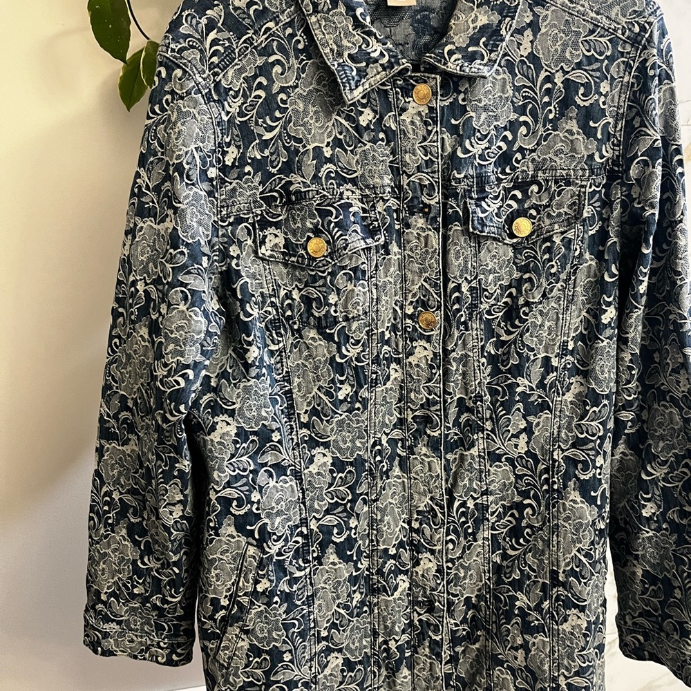 Floral Denim Jacket with Gold Buttons